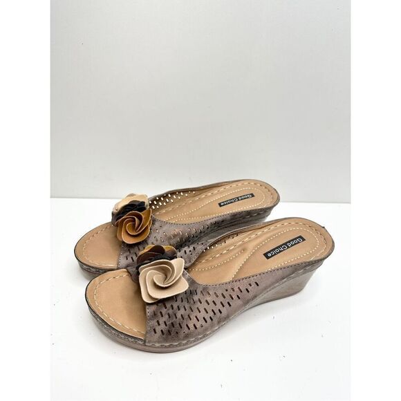 Good Choice Womens Size 8 Peep Toe Floral Casual Wedged‎ Juliet Sandals New - Picture 1 of 8